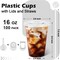 100 Pack 16 oz Disposable Plastic Cups with Lids and Straws, Clear Party Coffee Cups for Cold Beverages, Smoothies, Iced Coffee, and Leak-Proof, BPA-Free